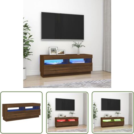 The Living Store TV-Schrank mit LED-Leuchten Braun Eichen-Optik 100x35x40 cm - TV Schrank - Holzwerkstoff Möbel - Fernsehtisch - Wohnzimmereinrichtung - LED Beleuchtung