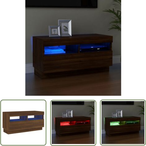 The Living Store TV-Schrank mit LED-Leuchten Braun Eichen-Optik 80x35x40 cm - TV Schrank - Holzwerkstoff Möbel - Fernsehtisch - Wohnzimmereinrichtung - LED Beleuchtung