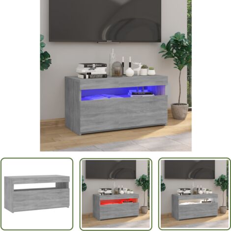 The Living Store TV-Schrank mit LED-Leuchten Grau Sonoma 75x35x40 cm - TV Schrank - Holzwerkstoff Möbel - Grauer Wohntisch - LED Beleuchtung - Medienregal
