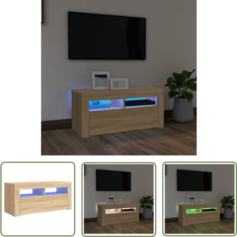 The Living Store TV-Schrank mit LED-Leuchten Sonoma-Eiche 90x35x40 cm - TV Schrank - Holzwerkstoff Möbel - Sonoma Eichen Dekoration - LED Beleuchtung - Wohnzimmer Einrichtung