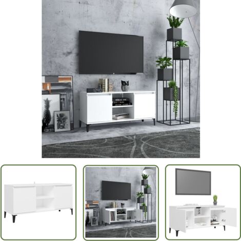 The Living Store TV-Schrank mit Metallbeinen Weiß 103,5x35x50 cm - TV Schrank - Sideboard - Industrielles Möbel - Regal - Fernsehtisch