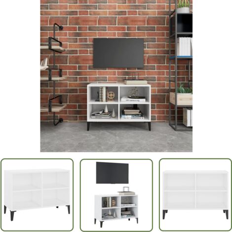 The Living Store TV-Schrank mit Metallbeinen Weiß 69,5x30x50cm - TV Schrank - Sideboard - Industrielles Möbel - Regal - Weißer TV Stand