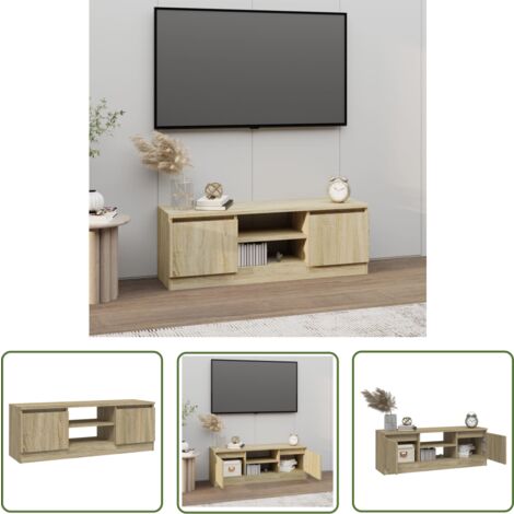 The Living Store TV-Schrank mit Tür Sonoma-Eiche 102x30x36 cm - TV Schrank - Holzwerkstoff Möbel - Sonoma Eiche - Fernsehtisch - Wohnzimmerschrank