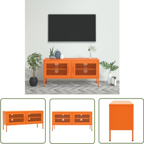 The Living Store TV-Schrank Orange 105x35x50 cm Stahl - TV Schrank - Fernsehtisch - Metallregal - Wohnzimmer Dekoration - Aufbewahrung
