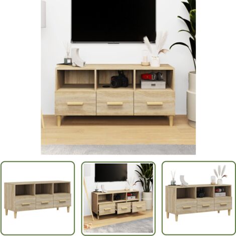 The Living Store TV-Schrank Sonoma-Eiche 102x36x50 cm Holzwerkstoff - TV Schrank - Holz Sideboard - Wohnzimmerschrank - Medienregal - Fernsehtisch