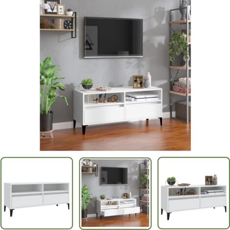 The Living Store TV-Schrank Weiß 100x34,5x44,5 cm Holzwerkstoff - TV Schrank - Fernsehtisch - Wohnzimmerschrank - Regal - Weißer TV Stand