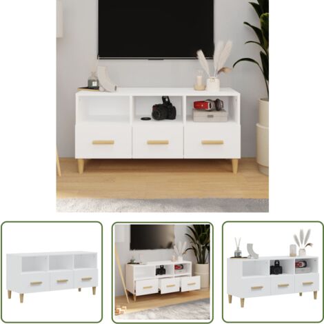 The Living Store TV-Schrank Weiß 102x36x50 cm Holzwerkstoff - TV Schrank - Fernsehtisch - Wohnzimmerschrank - Weißer Schrank - Holzscherank