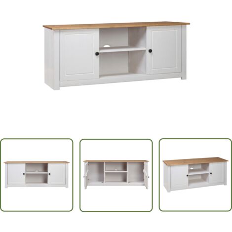 The Living Store TV-Schrank Weiß 120x40x50 cm Massivholz Panama-Kiefer - TV-Schrank - Massivholzmöbel - Kiefernholz - Weißer TV-Schrank - Wohnzimmermöbel