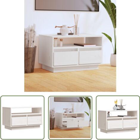 The Living Store TV-Schrank Weiß 60x35x37 cm Massivholz Kiefer - TV-Schrank - Lowboard - Holzmöbel - Fernsehtisch - Weißer TV-Schrank
