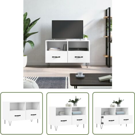 The Living Store TV-Schrank Weiß 80x36x50 cm Holzwerkstoff - TV Schrank - Fernsehtisch - Holzwerkstoff - Weißer TV Stand - Wohnzimmermöbel