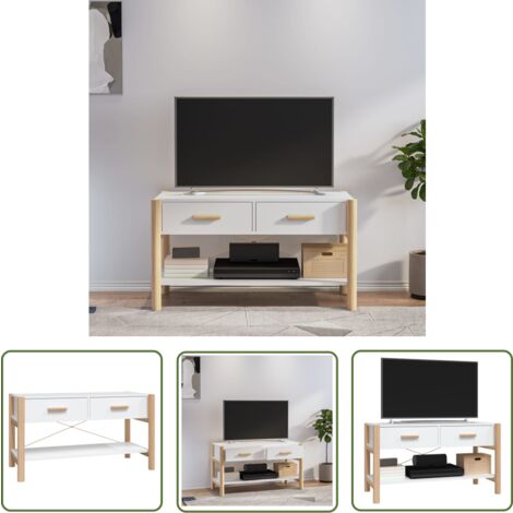 The Living Store TV-Schrank Weiß 82x38x45 cm Holzwerkstoff - TV Schrank - Fernsehtisch - Regal - Weißer TV Stand - Holzmöbel