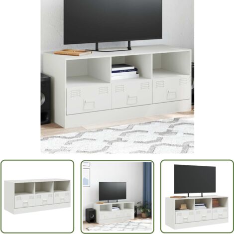 The Living Store TV-Schrank Weiß 99x39x44 cm Stahl - TV-Schrank - Fernsehtisch - Weißes Möbelstück - Regal - Aufbewahrung