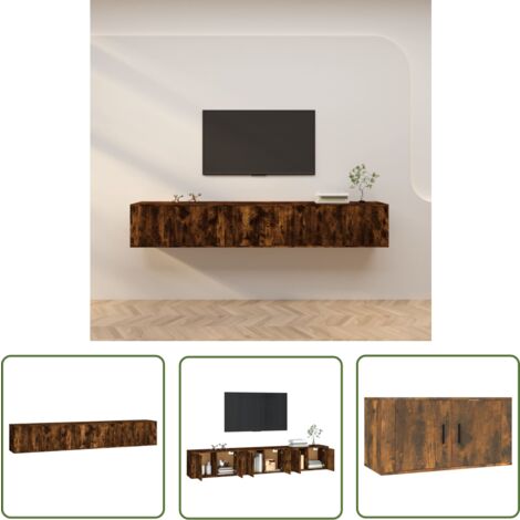 The Living Store TV-Wandschränke 3 Stk. Räuchereiche 80x34,5x40 cm - TV-Wandschrank - Holzwerkstoff Möbel - Fernsehschrank - Wohnwand Regal - Aufbewahrung