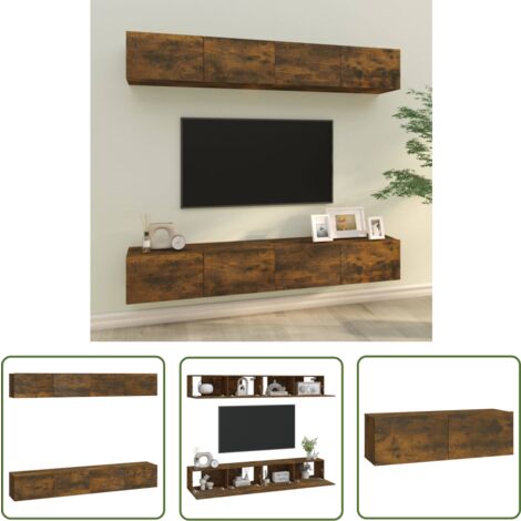 The Living Store TV-Wandschränke 4 Stk. Räuchereiche 100x30x30 cm - TV Schrank - Wandregal - Fernsehschrank - Wohnzimmereinrichtung - Regal Braun