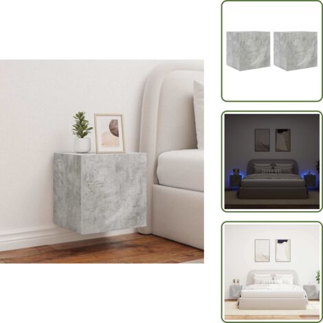 The Living Store TV-Wandschränke mit LED-Leuchten 2 Stk. Betongrau 40,5x35x40 cm - TV-Schrank - Holzschrank - Regal - Wohnzimmer Dekoration - Smart Home