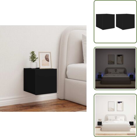 The Living Store TV-Wandschränke mit LED-Leuchten 2 Stk. Schwarz 30,5x35x30 cm - TV-Schrank - Holzschrank - Regal - Wohnzimmer Dekoration - Smart Home