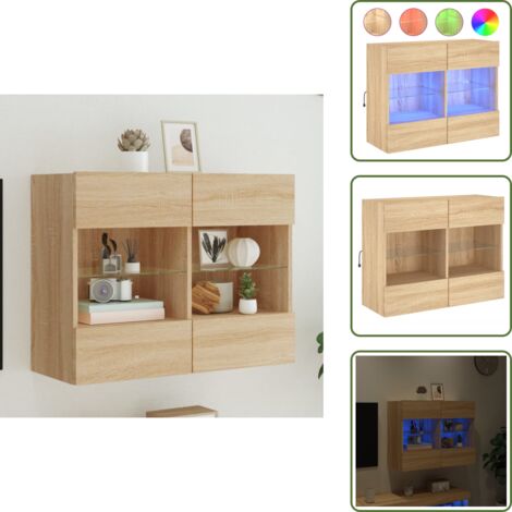 The Living Store TV-Wandschrank mit LED-Leuchten Sonoma-Eiche 78,5x30x60,5 cm - TV-Schrank - Holzschrank - Regal - Wohnzimmer Dekoration - Smart Home
