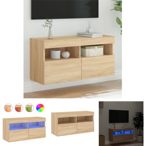The Living Store TV-Wandschrank mit LED-Leuchten Sonoma-Eiche 80x30x40 cm - TV-Möbel