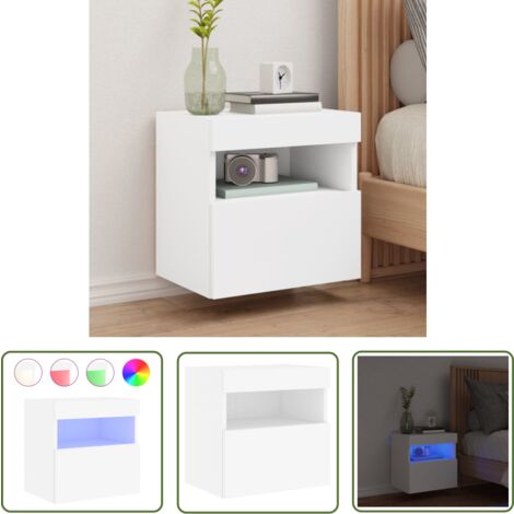 The Living Store TV-Wandschrank mit LED-Leuchten Weiß 40x30x40 cm - TV-Schrank - Holzwerkstoff Möbel - Weißer TV-Stand - Regal - Wandregal