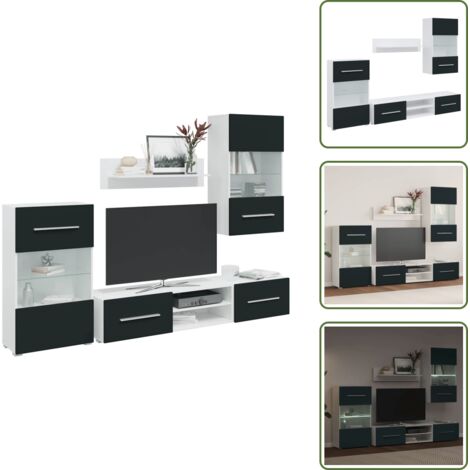 The Living Store Unità TV 5 pz con Illuminazione a LED Indaco Opaco Truciolato - Arredamento moderno