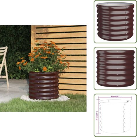 The Living Store Vaso Giardino Acciaio Zincato 40x40x36 cm Marrone - Fioriera