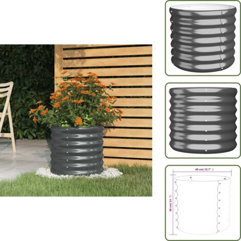 The Living Store Vaso Giardino Acciaio Zincato 40x40x36cm Antracite - Fioriera
