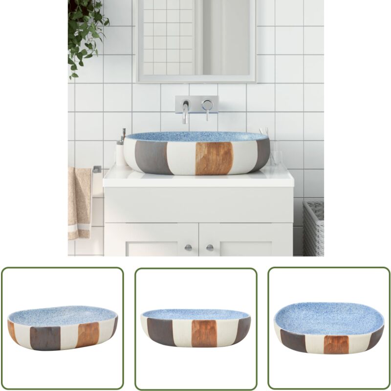 Vasque à poser multicolore ovale 59x40x14 cm céramique - Lavabo - Évier Salle De Bain - Vasque à Poser - Lavabo Design - Lavabo Céramique - The