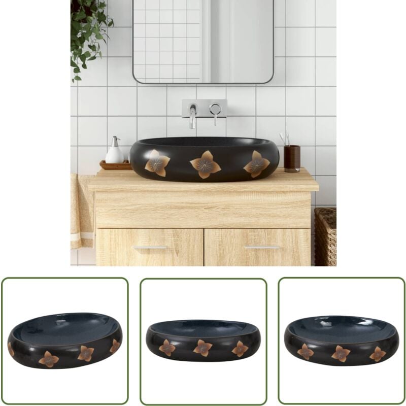 Vasque à poser noir et bleu ovale 59x40x15 cm céramique - Lavabo Suspendu - Lavabo Céramique - Lavabo Design - Lavabo Moderne - Lavabo Oval - The