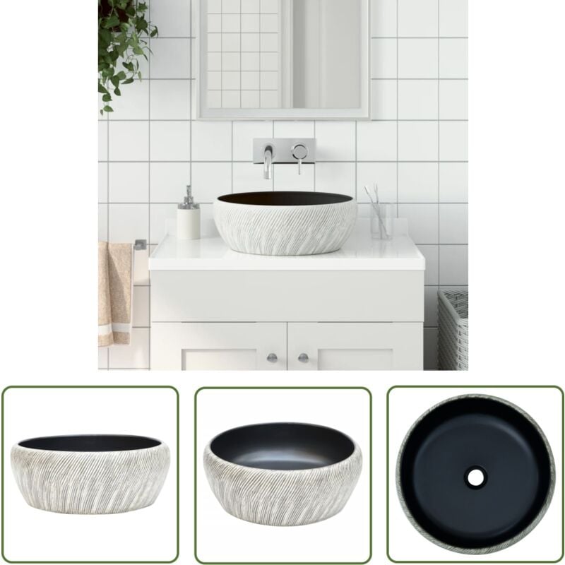 Vasque à poser noir et gris rond Φ41x14 cm céramique - Lavabo Suspendu - Lavabo Céramique - Évier Design - Lavabo Moderne - Lavabo Vintage - The