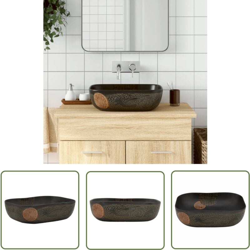 Vasque à poser noir rectangulaire 48x37,5x13,5 cm céramique - Lavabo Design - Lavabo Moderne - Lavabo Céramique - Lavabo Noir - Évier Salle De Bain