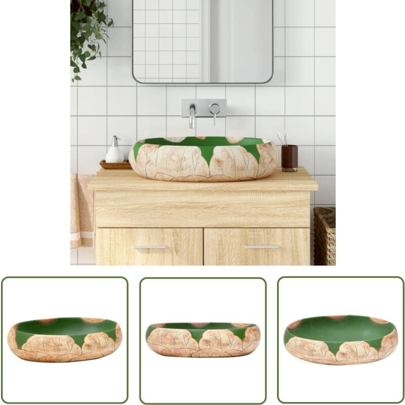 Vasque à poser vert et marron ovale 59x40x15 cm céramique - Lavabo - Évier Salle De Bain - Meuble De Salle De Bain - Washbasin - Lavabo Design - The