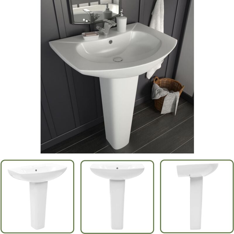 Vasque autoportant avec socle Céramique Blanc 650x520x200 mm - Lavabo Suspendu - Lavabo Céramique - Lavabo Blanc - Meuble Lavabo - Salle De Bain