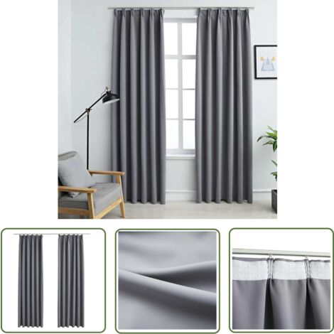 The Living Store Verdunkelungsvorhänge mit Haken 2 Stk. Grau 140x175cm - Verdunkelungsvorhänge - Gardinen Grau - Wohnraumdekoration - Vorhänge Mit Ösen - Polyester Vorhänge