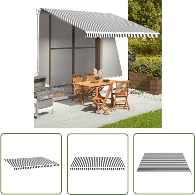 Tissu de remplacement pour auvent Anthracite et blanc 4x3 m - Tissus D'ombrage - Auvent De Jardin - Parasol De Jardin - Store Banne - Couverture