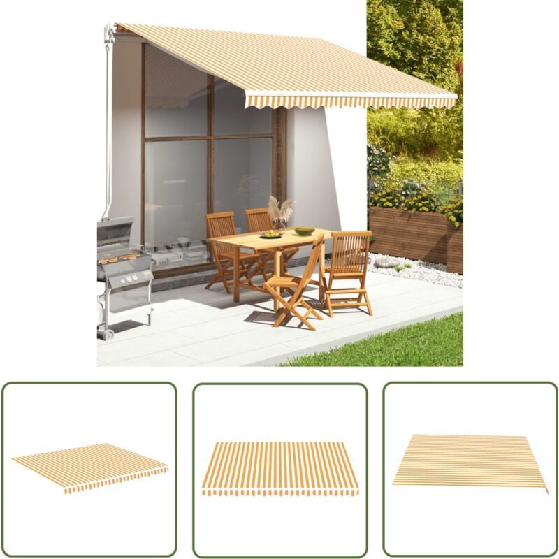 The Living Store - Tissu de remplacement pour auvent Jaune et blanc 4x3,5 m - Tissu D'ombrage - Auvent De Jardin - Toile D'extérieur - Protection