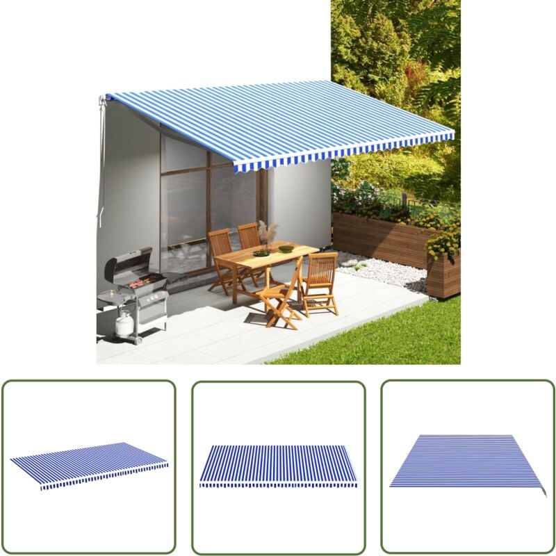 The Living Store - Tissu de remplacement pour auvent Bleu et blanc 6x3,5 m - Tissus D'ombrage - Auvent De Jardin - Toile D'auvent - Store Banne