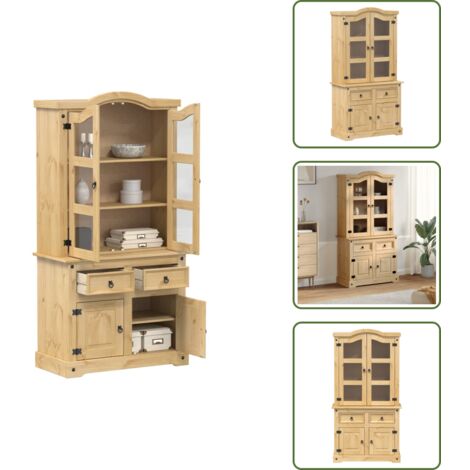 The Living Store Vetrina Corona 100x48,5x179 cm in Legno Massello di Pino - Vetrina in pino