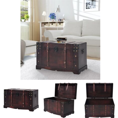 The Living Store Vintage Schatztruhe Holz 66 x 38 x 40 cm -  Aufbewahrungstruhen