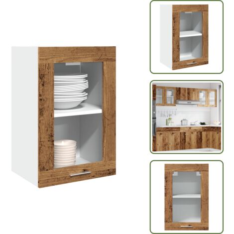 The Living Store Vitrina colgante "Lyon" de madera vieja, 40 x 31 x 60 cm, madera de ingeniería - Madera de ingeniería