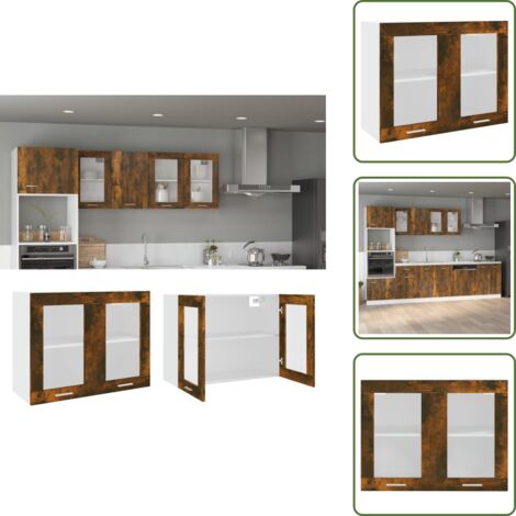 The Living Store Vitrina colgante "Lyon" de roble ahumado, 80x31x60 cm, madera de ingeniería, - Armario de pared