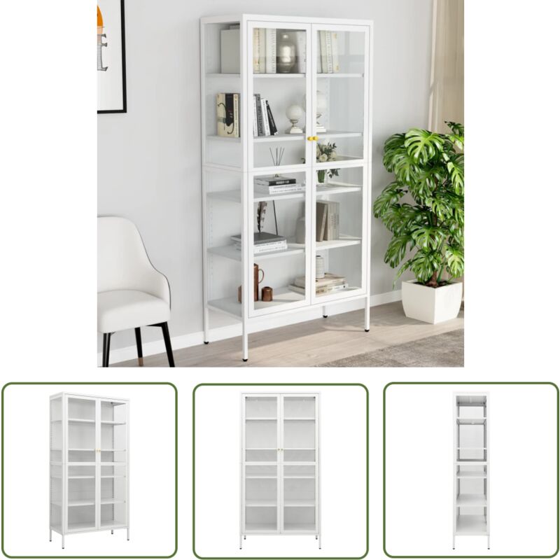 The Living Store Vitrine d'exposition Blanc 90x40x180 cm Acier et verre trempé - Vitrine Exposition - Meuble Rangement - Armoire Blanche - Mobilier