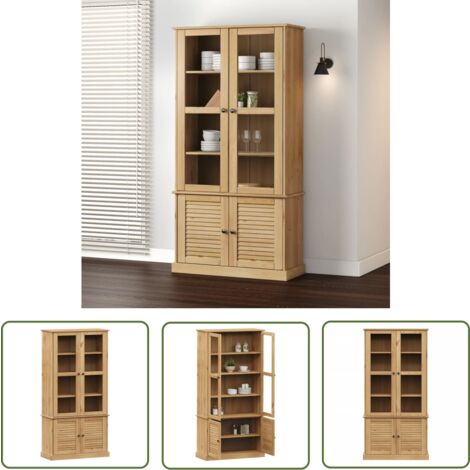 The Living Store Vitrine en verre VIGO 85x35x170 cm bois massif de pin - Vitrine En Bois - Meuble Rangement - Display Case - Armoire Vitrée - Décoration Intérieure