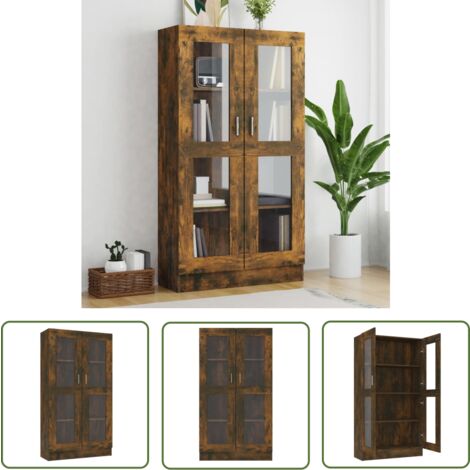 The Living Store Vitrinenschrank Räuchereiche 82,5x30,5x150 cm Holzwerkstoff - Bücherregal - Vitrinenschrank - Wohnwand - Regal - Sideboard