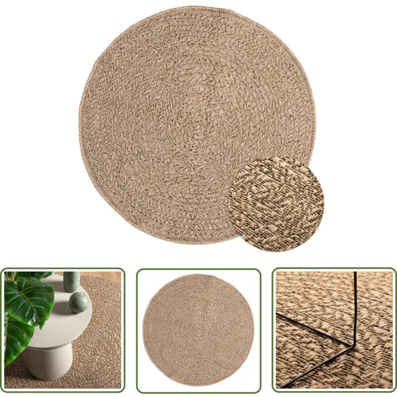 The Living Store - Tapis 90 cm aspect jute intérieur et extérieur - Tapis D'extérieur - Tapis Décoratif - Tapis Rond - Tapis Jute - Tapis Résistant