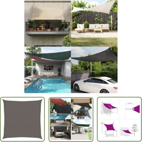 The Living Store Voile de parasol PEHD Carré 2 x 2 m Anthracite - Parapluie Carré - Voile Solaire - Ombrage Extérieur - Parasol Jardin - Parasol Terrasse