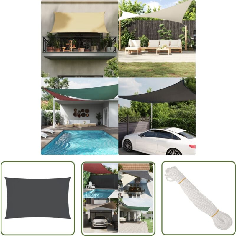 The Living Store - Voile de parasol tissu oxford rectangulaire 3,5x5 m anthracite - Parapluie - Voile Solaire - Parasol Rectangulaire - Parasol