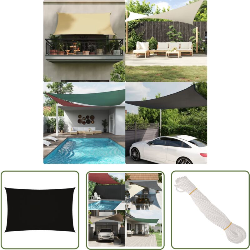 Abcrital - The Living Store Voile de parasol tissu oxford rectangulaire 4x7 m noir - Parapluie - Voile Solaire - Parasol Rectangle - Parasol