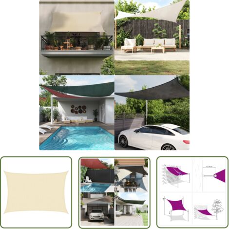 The Living Store Voile d'ombrage 160 g/m² Crème 2,5x4 m PEHD - Parasol - Voile D'ombrage - Parasol Rectangulaire - Parasol Crème - Parasol Extérieur