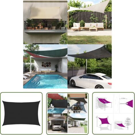The Living Store Voile d'ombrage 160 g/m² Noir 3x4,5 m PEHD - Parasol - Voile D'ombrage - Parasol Rectangulaire - Parasol Extérieur - Parasol Jardin