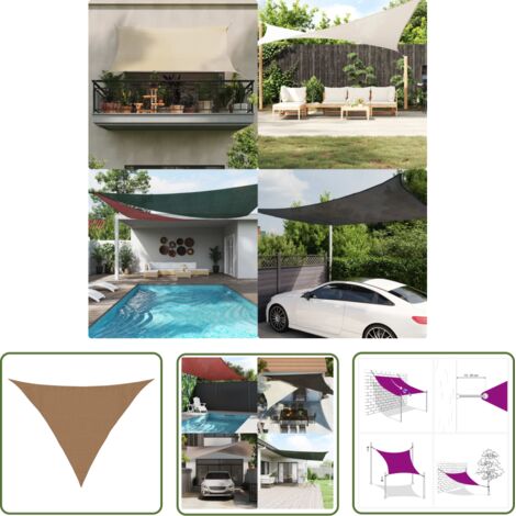 The Living Store Voile d'ombrage 160 g/m² Taupe 3,5x3,5x4,9 m PEHD - Parasol - Voile D'ombrage - Parasol Triangle - Parasol Extérieur - Parasol Jardin